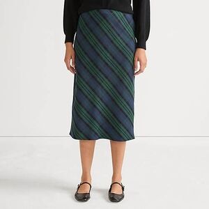 Lands' End Diagonal Stripe Midi Skirt in Green and Navy